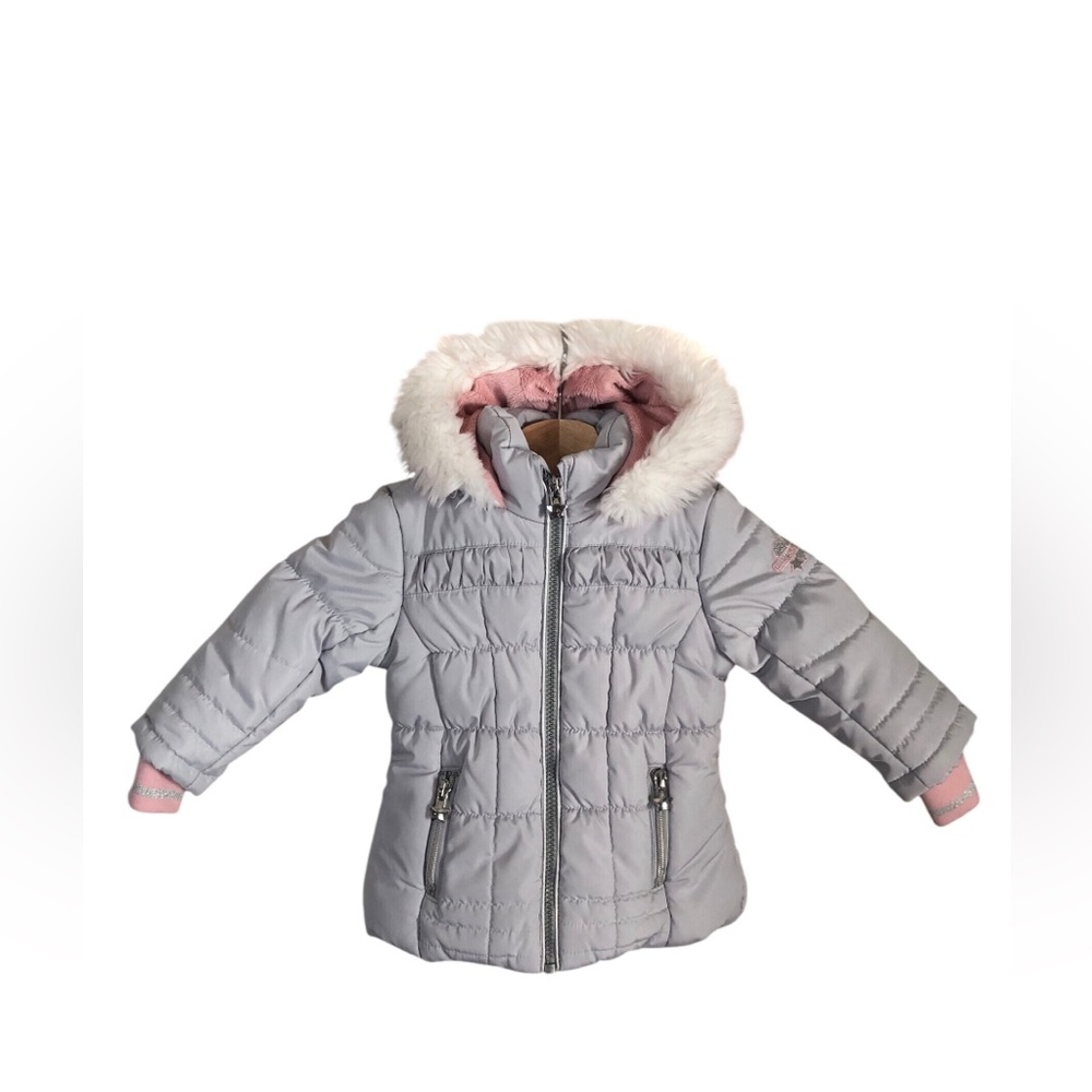 London Fog Girls' Winter Fur Trim, Fleece Lined Hooded Puffer Jacket